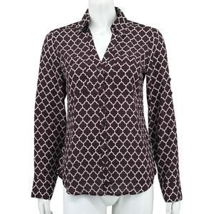Express Top Womens Small Burgundy Brown Portofino Slim Button‎ Up Sheer Office